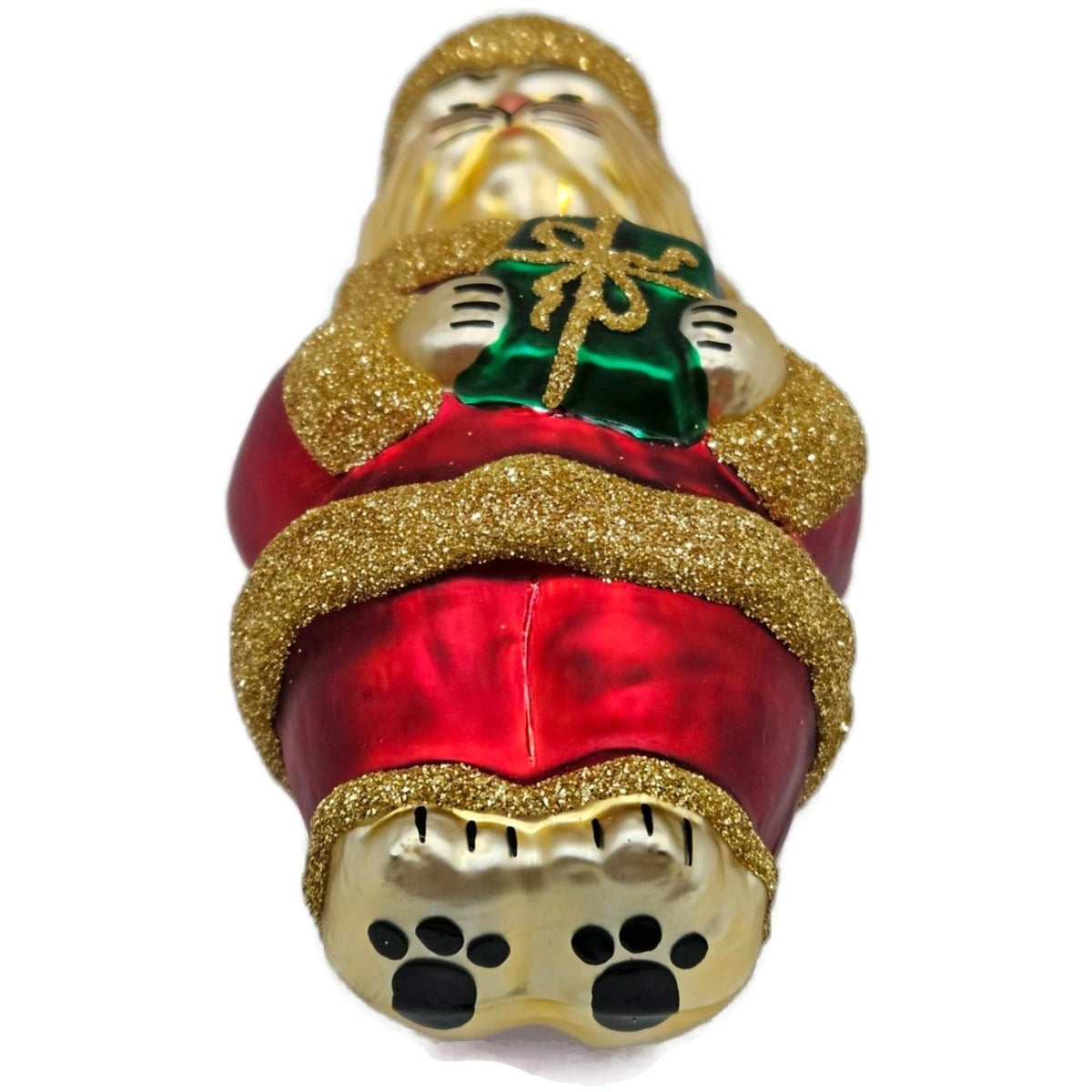 Patricia Breen Santa Paws Red Gold Trim Green Gift Christmas Tree Ornament 953610