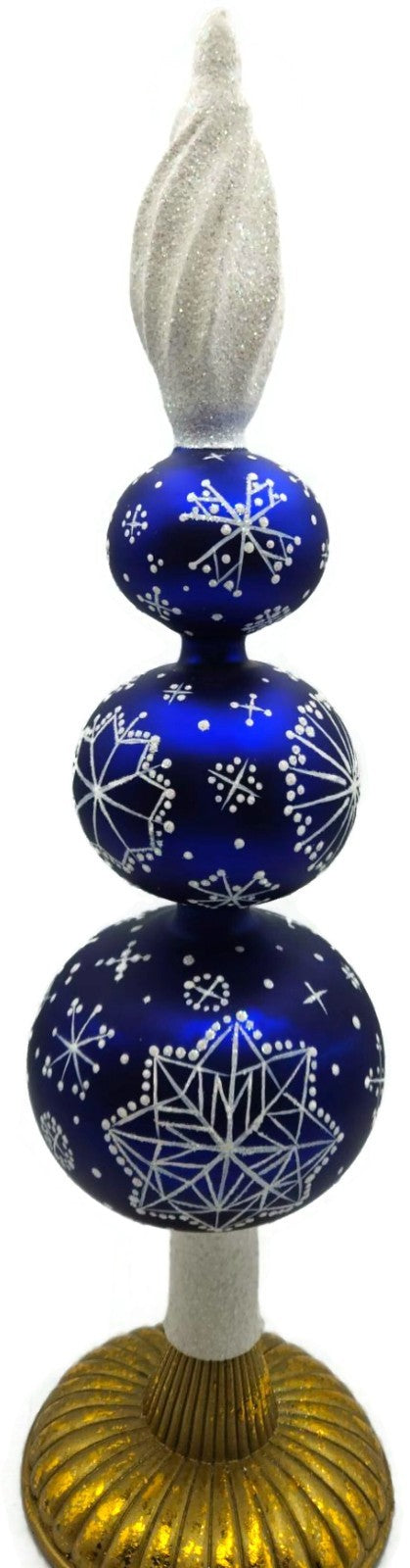 Patricia Breen Blizzard Finial 3 Ball Cobalt Blue Christmas Tree Topper 95825