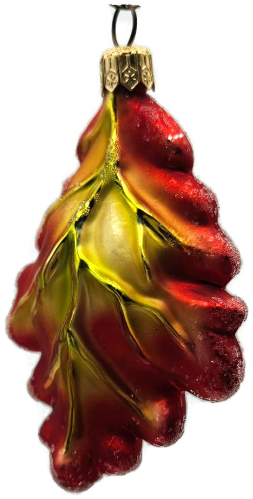 Christopher Radko Mini Oak Frost Red Leaf Glass Christmas Tree Ornament 98-164-03