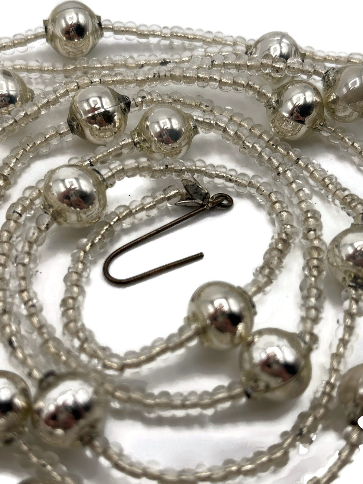 Christopher Radko Vintage Silver Mercury Glass Beaded Christmas Garland 70" Tag6