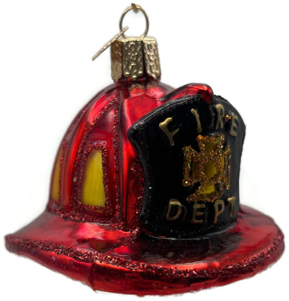 Old World Christmas Fireman's Helmet Firefighter Glass Ornament 322259