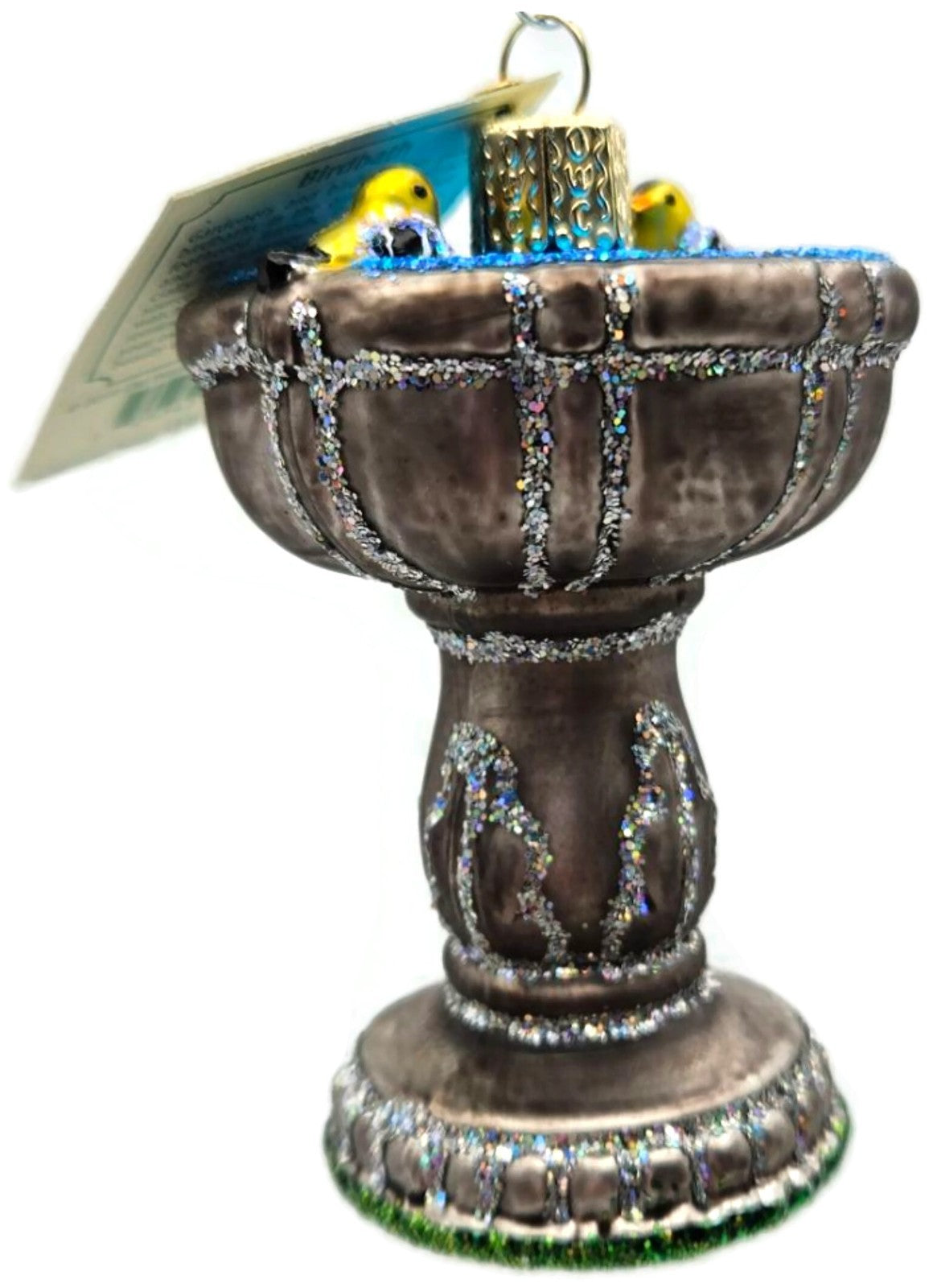 Old World Christmas Birdbath Goldfinch Glass Glitter Ornament 16131 OWC3