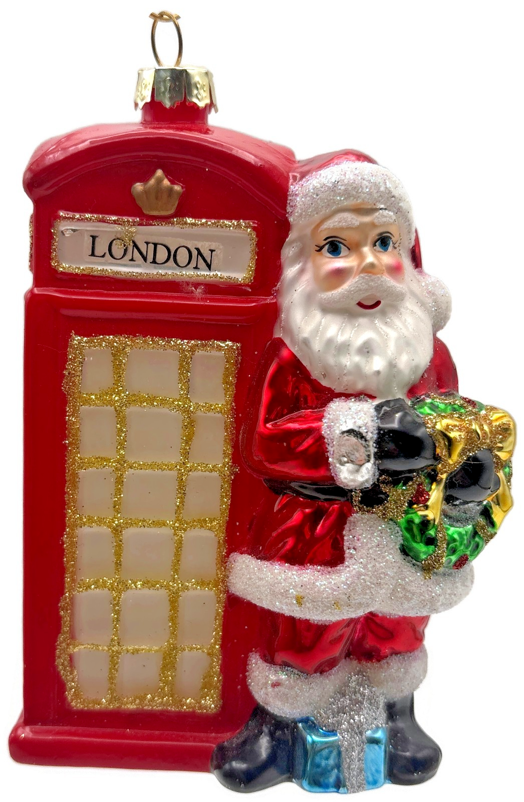 World Market England Glass Santa with London Phone Boot Christmas Tree Ornament0