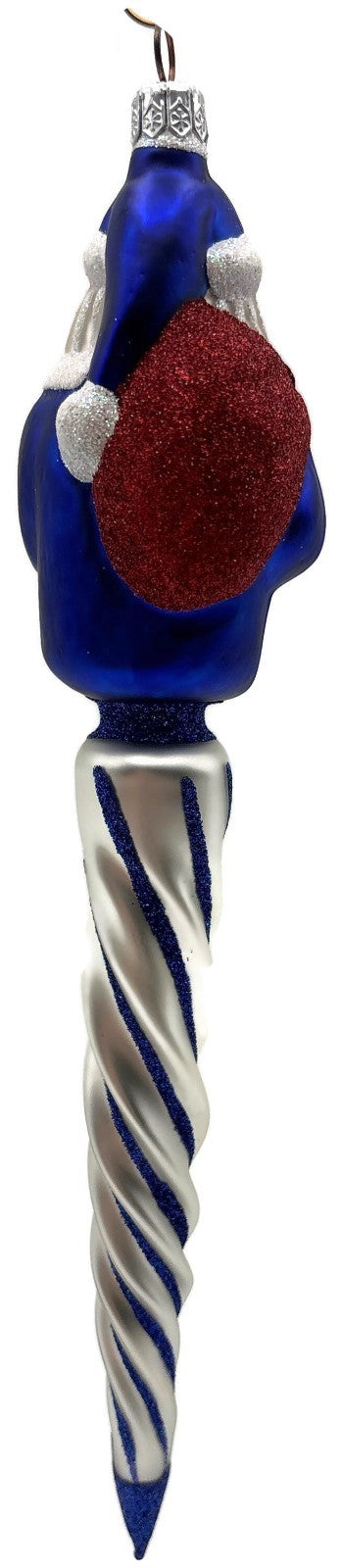 Patricia Breen Spiraling Santa Claus Blue White Christmas Drop Ornament 96464