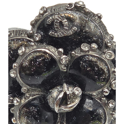 CHANEL 13PCamellia CC Flower Ring Black Enamel Crystal Ruthenium EU 54 US 7 Box7