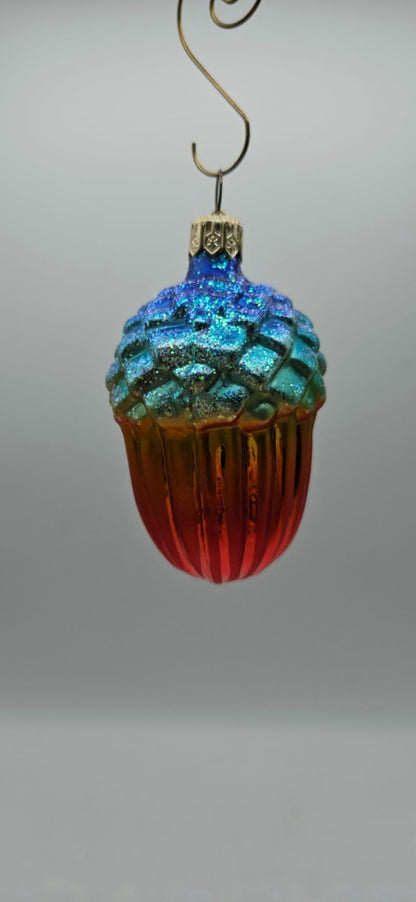 Christopher Radko Winter Acorn Blue Orange Ribbed Christmas Holiday Ornament10