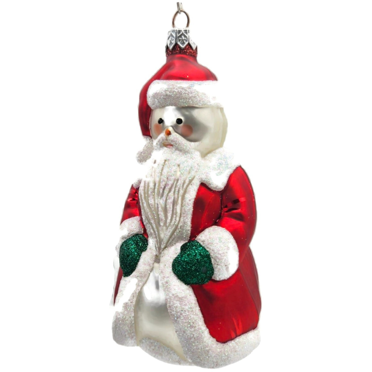 Patricia Breen Santa Snowman Red Matte Coat Green Glass Christmas Ornament 97602