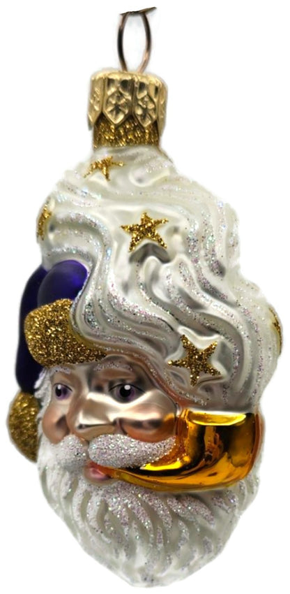Patricia Breen Merry Olde Elf Purple Santa Head Stars Christmas Ornament 98293