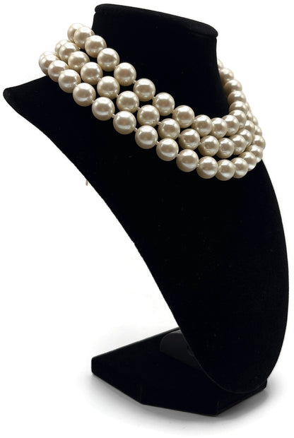 Carolee Signed 3 Strand Faux Pearl Choker Necklace Gold Tone Extender 15.5in2