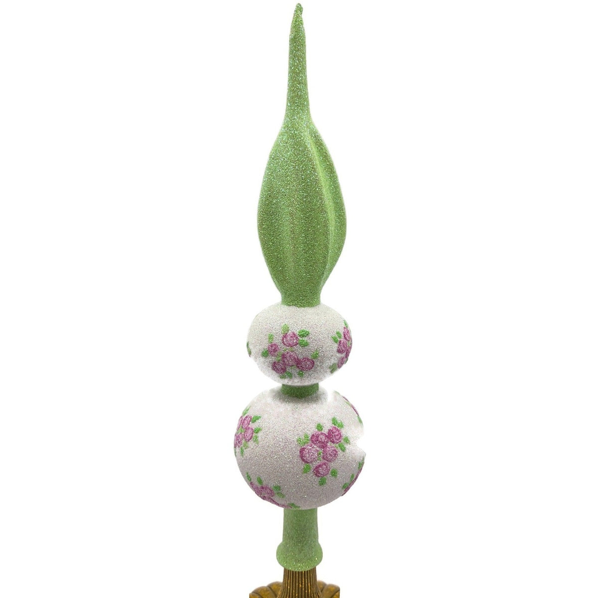 Patricia Breen Miniature Rose Finial Flowers White Green Spring Tree Topper 20745