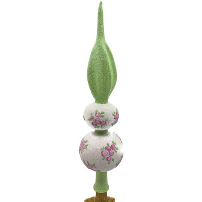 Patricia Breen Miniature Rose Finial Flowers White Green Spring Tree Topper 20745