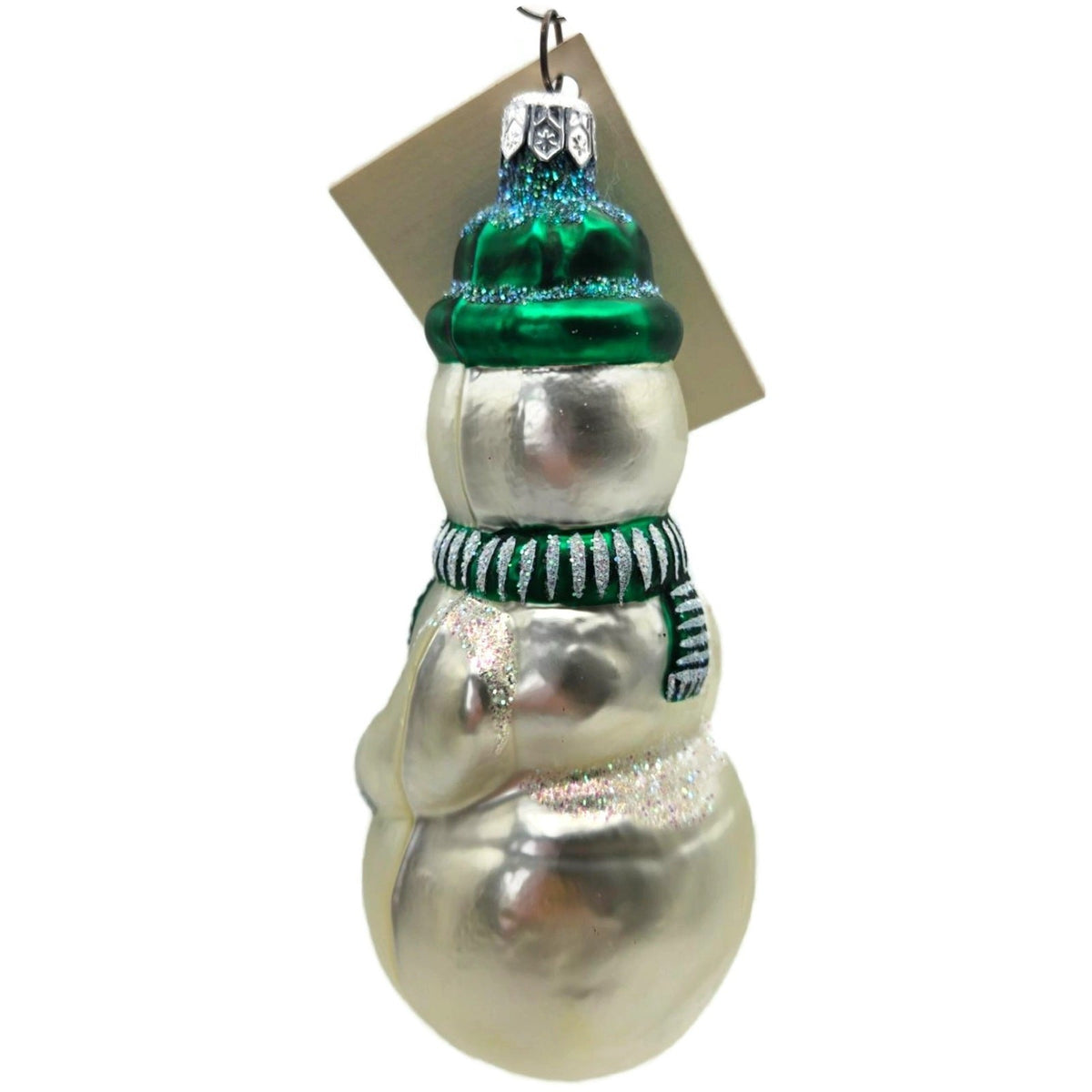 Patricia Breen Snowman Green Pearl White Striped Glass Christmas Ornament 95235
