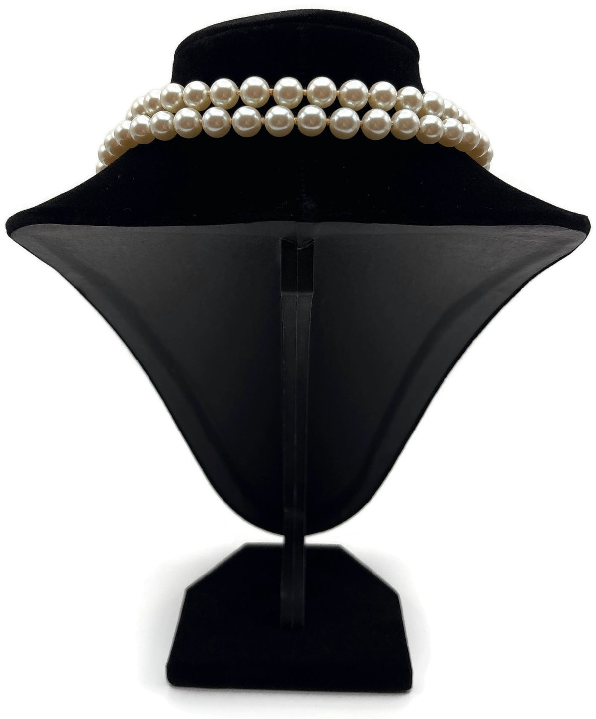 Vintage 36" Pearl Look Station Necklace Silver Tone Black Rhinestone Long Opera3
