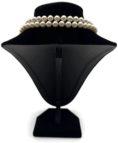 Vintage 36" Pearl Look Station Necklace Silver Tone Black Rhinestone Long Opera3