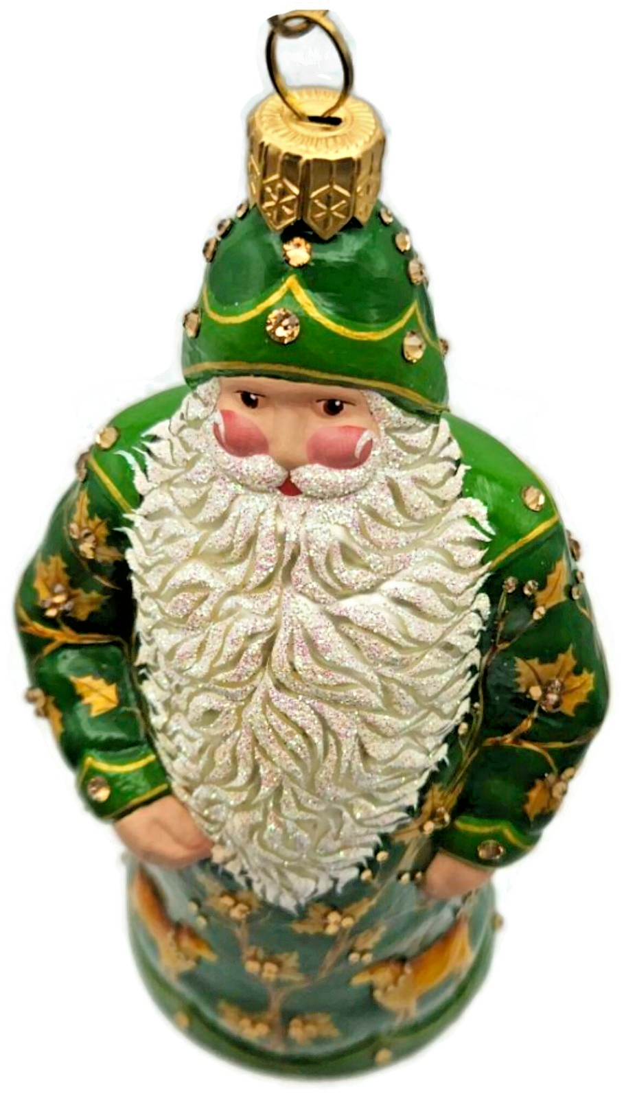 Patricia Breen 2014 Festonne Claus Green Gold Reindeer Christmas Ornament 34265