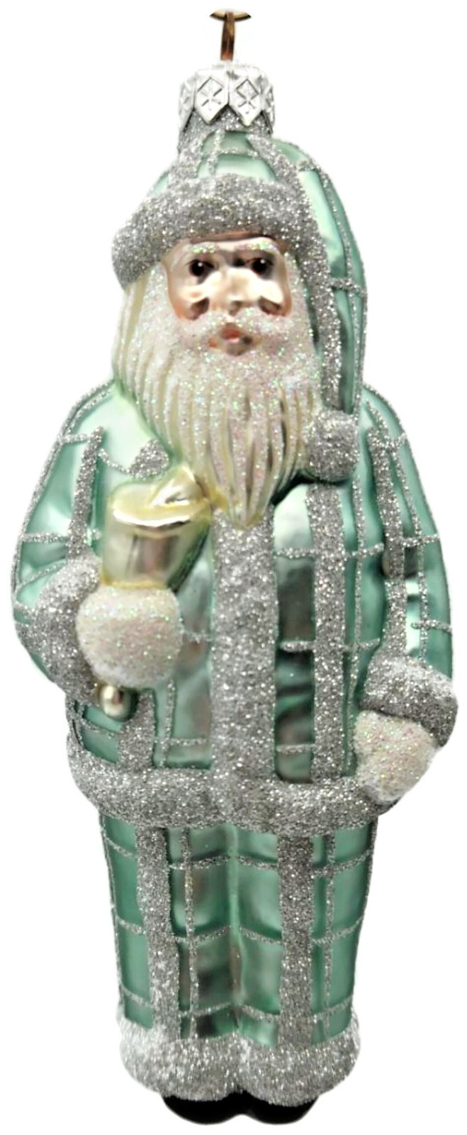 Patricia Breen Ring In The New Blue Silver Plaid Santa Christmas Ornament 97340