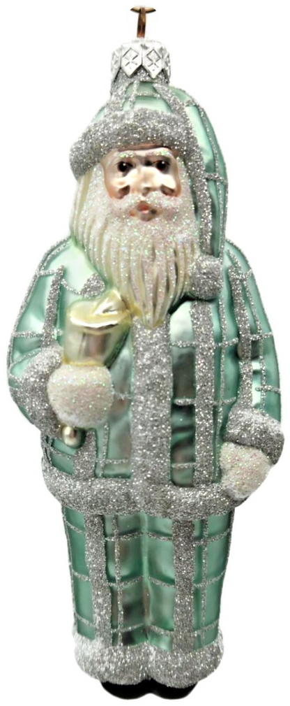 Patricia Breen Ring In The New Blue Silver Plaid Santa Christmas Ornament 97340