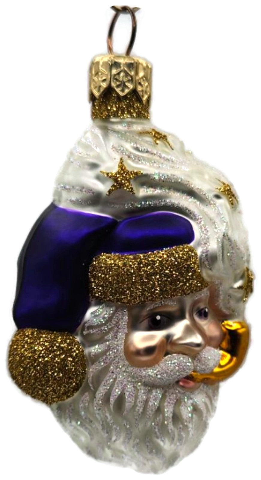 Patricia Breen Merry Olde Elf Purple Santa Head Stars Christmas Ornament 98298