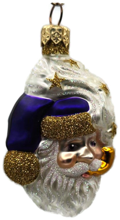 Patricia Breen Merry Olde Elf Purple Santa Head Stars Christmas Ornament 98298
