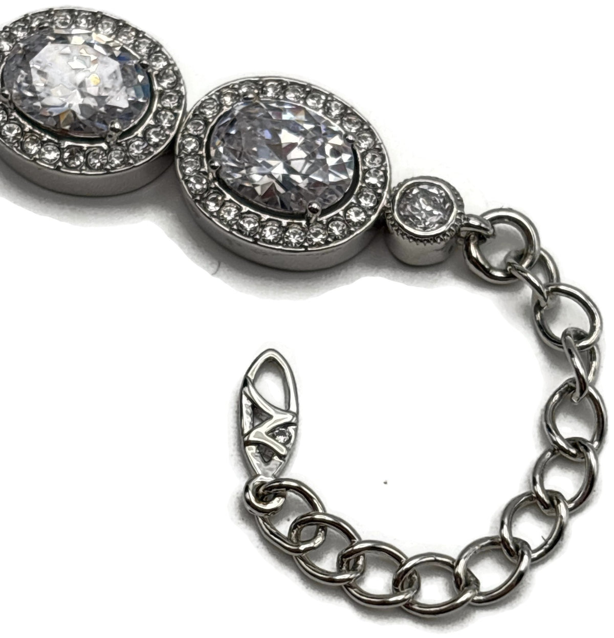 Nadri CZ Pear Drop Frontal Necklace Rhodium Halo Cubic Zirconia 16in7