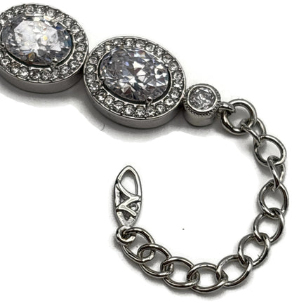 Nadri CZ Pear Drop Frontal Necklace Rhodium Halo Cubic Zirconia 16in7