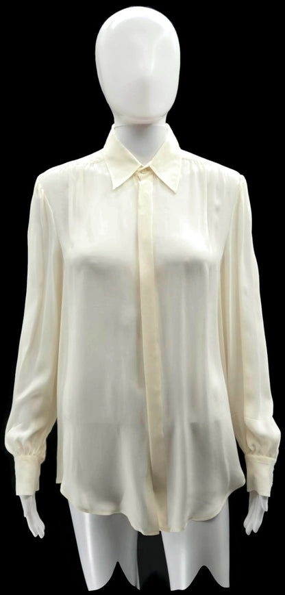 Polo Ralph Lauren Cream 100% Silk Hidden Button Collared Blouse Size 80