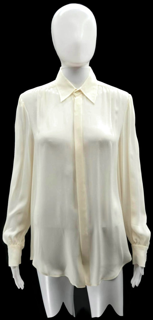 Polo Ralph Lauren Cream 100% Silk Hidden Button Collared Blouse Size 80