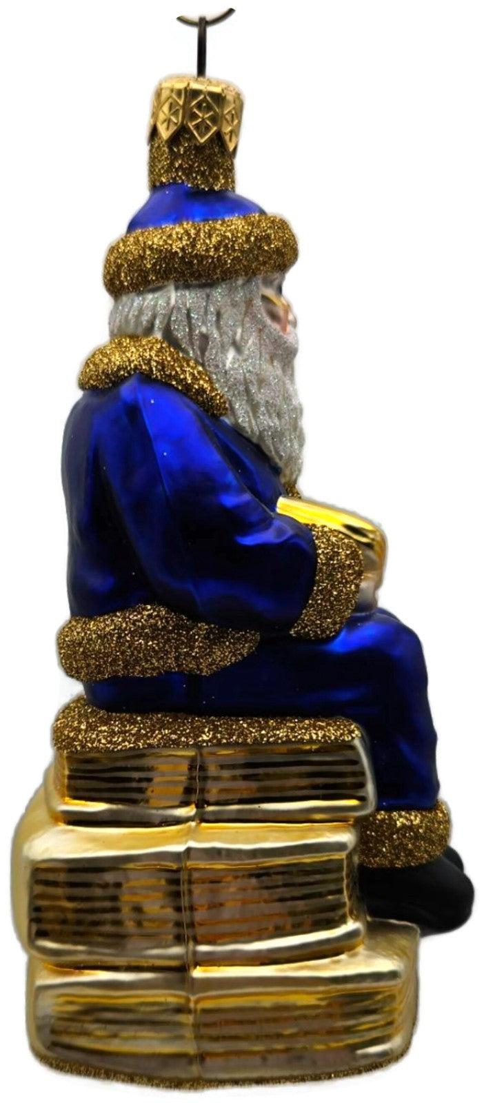 Patricia Breen Santa Reads Blue Glittered Top Of Books Christmas Ornament 99313