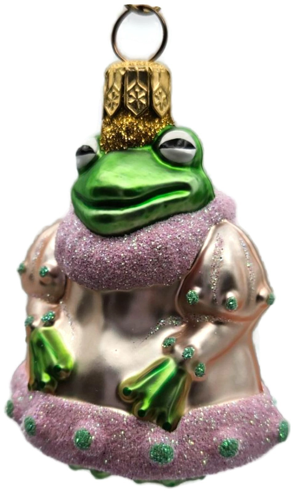 Patricia Breen Frog Princess Miniature Pink Green Dots Christmas Ornament 98131