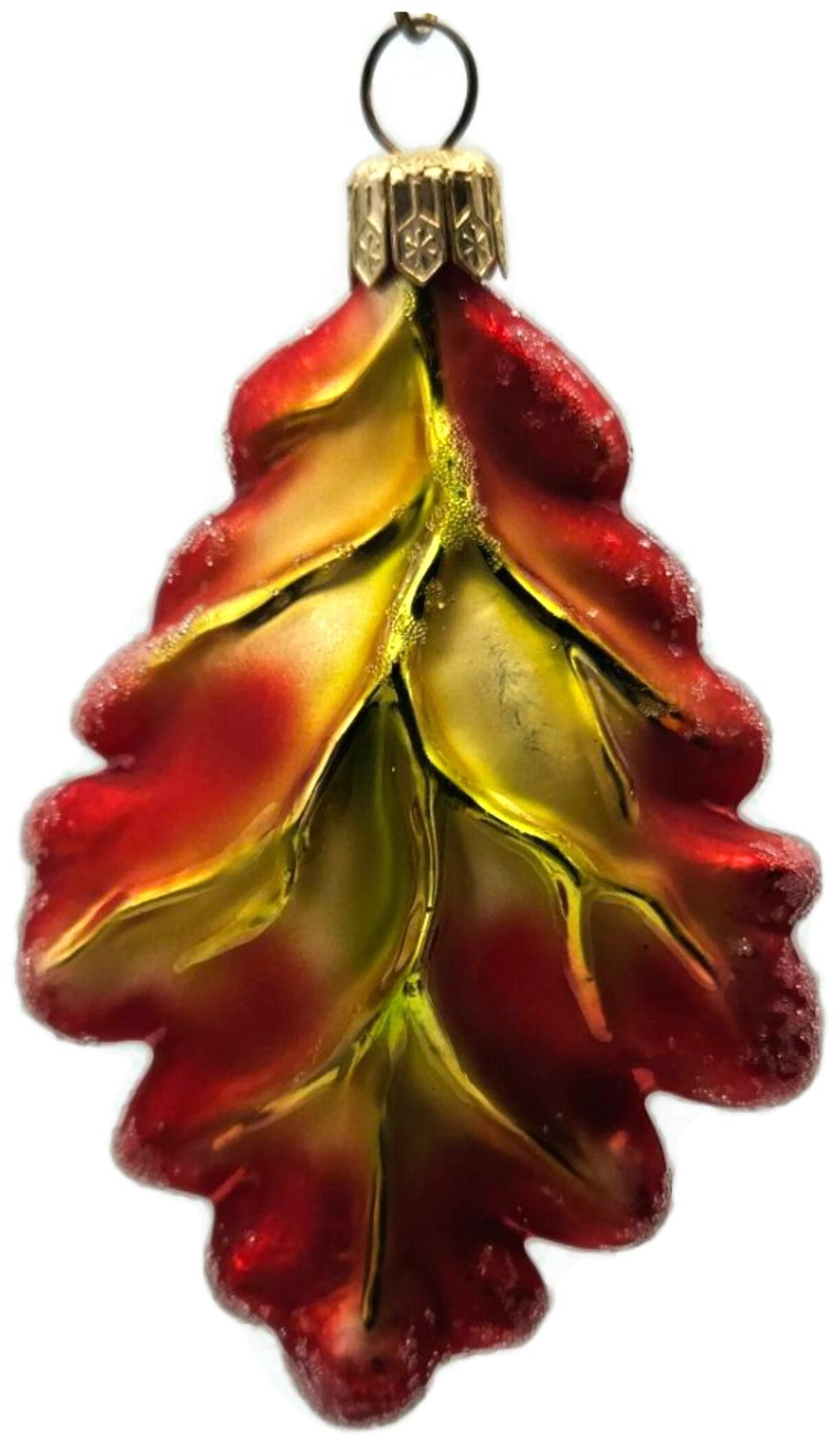 Christopher Radko Mini Oak Frost Red Leaf Glass Christmas Tree Ornament 98-164-04