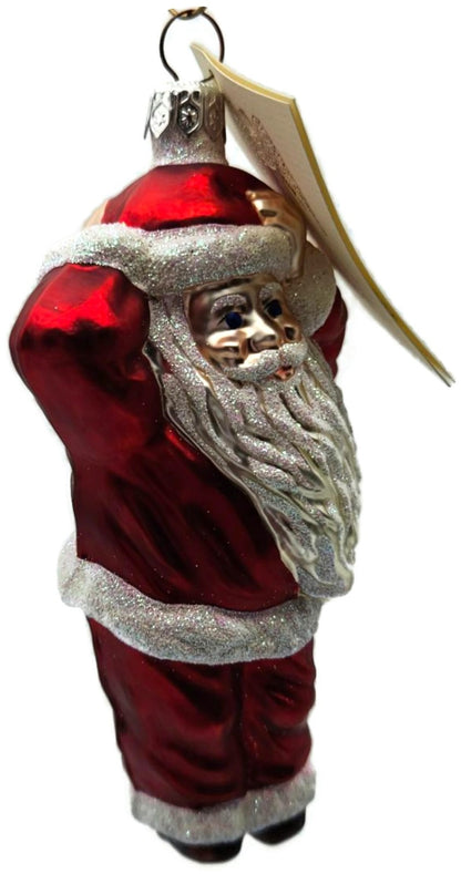 Patricia Breen Hold Onto Your Hat Santa Claus Red Glass Christmas Ornament 97213