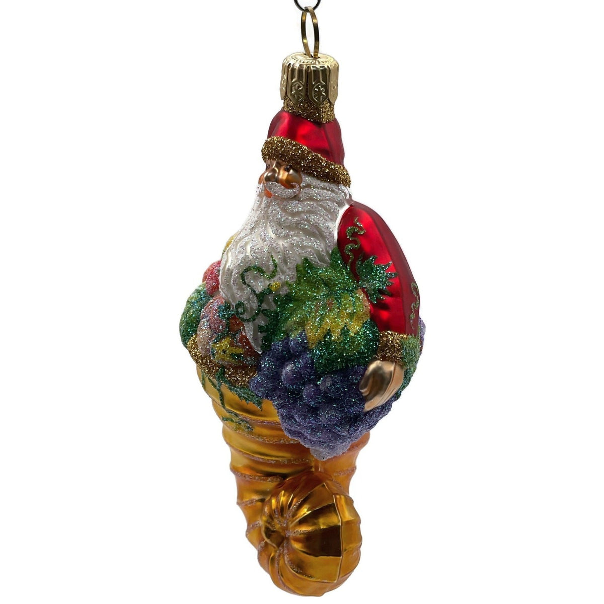 Patricia Breen Plymouth Santa Gold Fruits Fall Glass Christmas Ornament 22196
