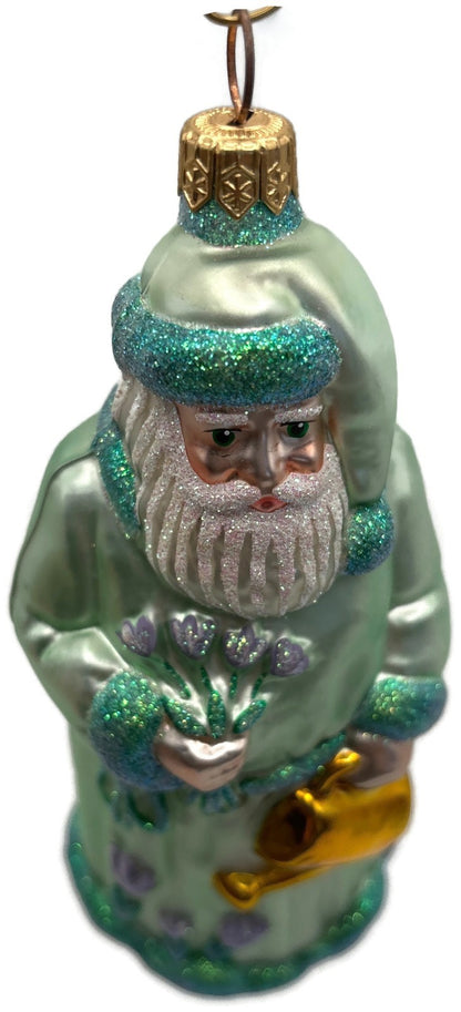 Patricia Breen Santa Dreams of Spring Flowers Gold Green Christmas Ornament 97409