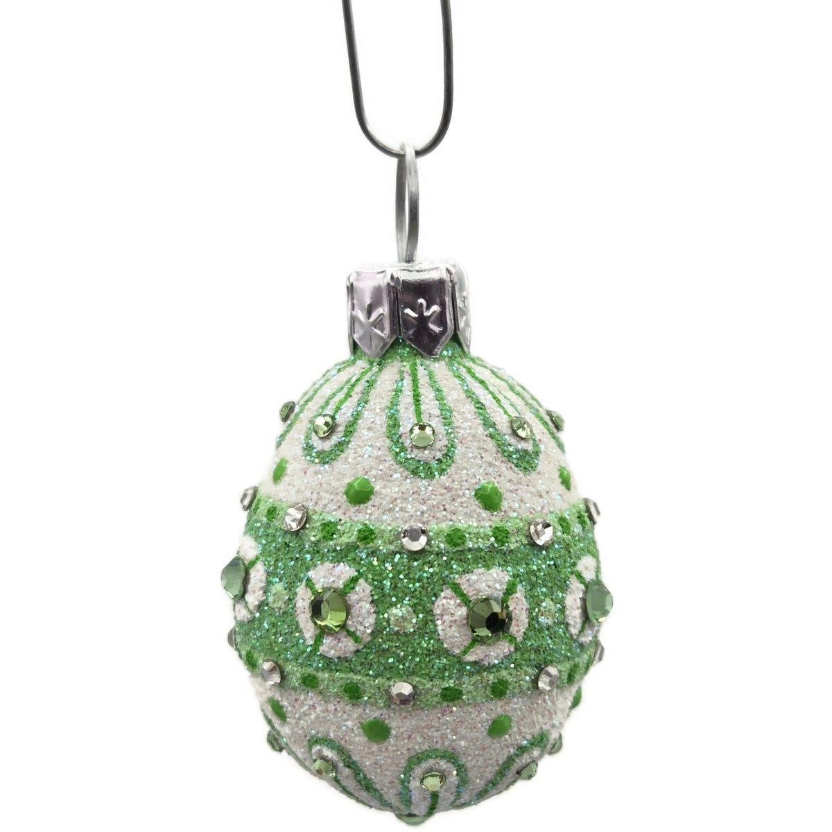 Patricia Breen Miniature Egg Zakopane Green White Swarovski Easter Ornament 30181