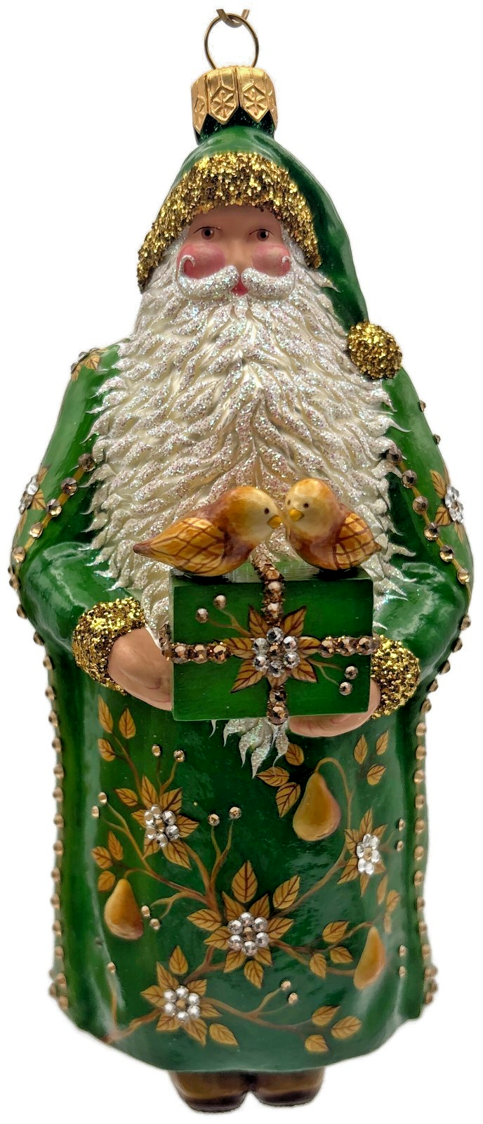 Patricia Breen 2014 Santa for Yaly Partridge Pear Green Gold Ornament 34400