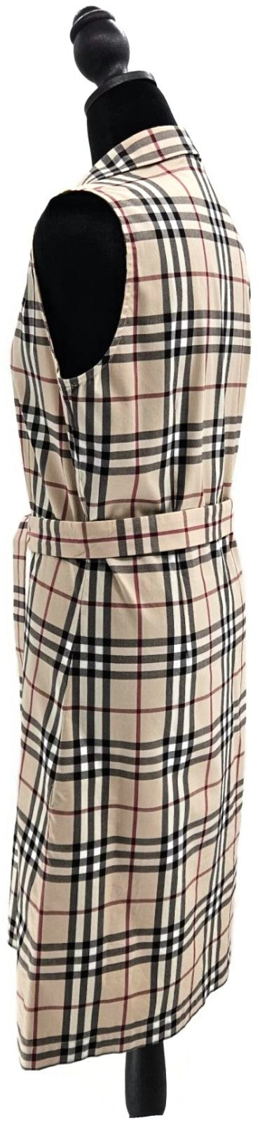 Burberry London Check  Button Up Midi Dress Beige Belted Sleeveless Women Size 83