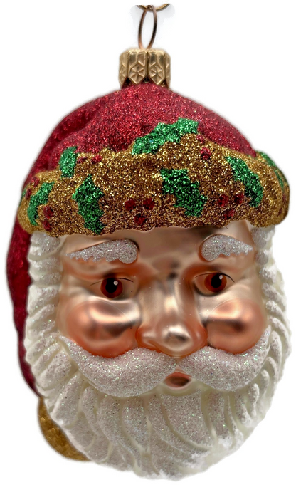 Patricia Breen Morris Santa Red Gold Glittered Holly Christmas Ornament 20250