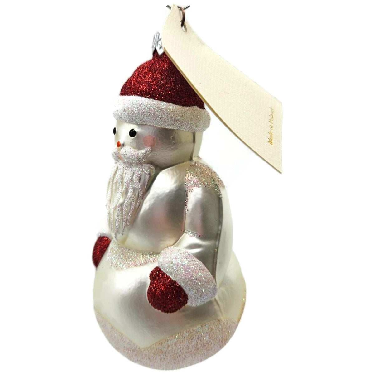 Patricia Breen Snowman Santa Matte Pearl White Red Glass Christmas Ornament 97452