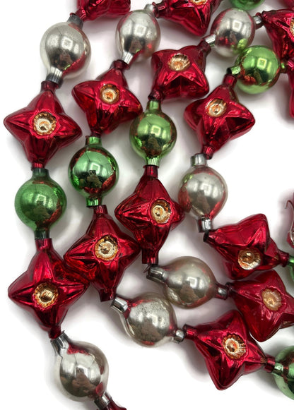 Christopher Radko 72" Red Star Reflector Glass Garland Green Silver Vintage5