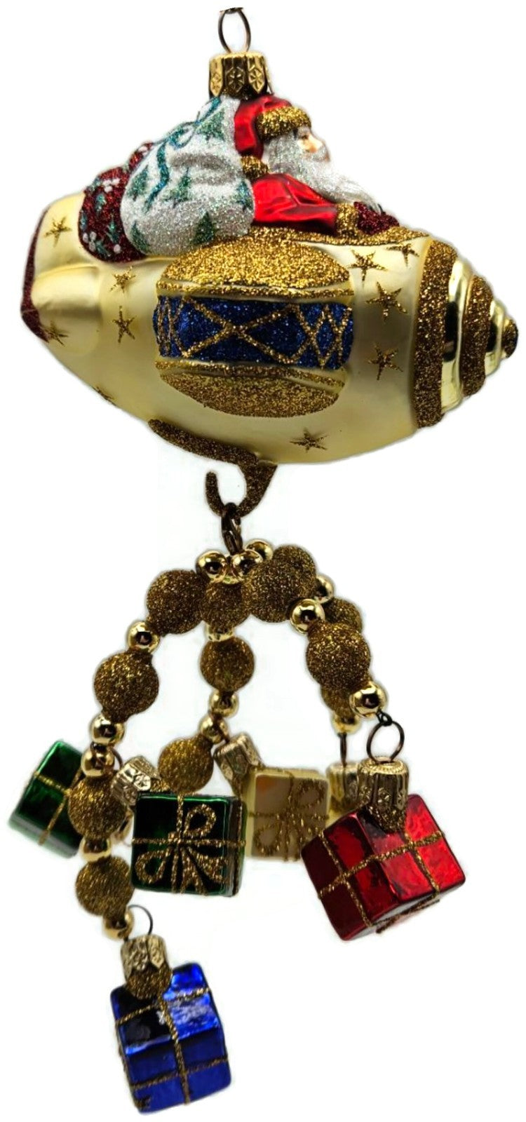 Patricia Breen Santa du Ciel Plane Gifts Gold 2 Part Christmas Ornament 2100NM2