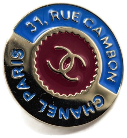 CHANEL 31 Rue Cambon Paris CC Enamel Brooch Pin Blue Red Gold B17 C1