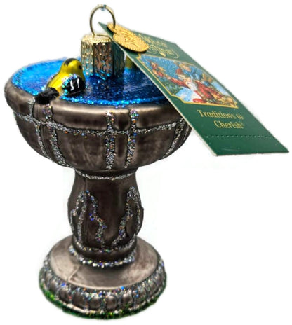 Old World Christmas Birdbath Goldfinch Glass Glitter Ornament 16131 OWC4