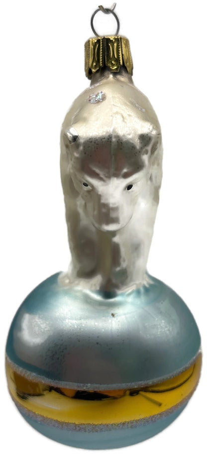 Christopher Radko Polar Bear Blue Ball Glass Christmas Tree Ornament 92 184 02