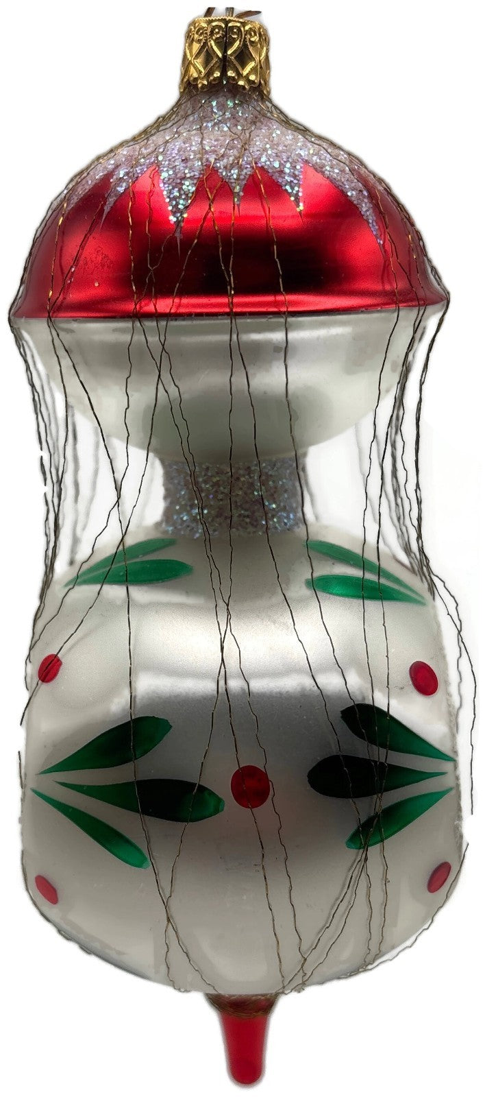 Inge-Glas Red Silver Wire Wrapped Double Reflector Finial Christmas Ornament7