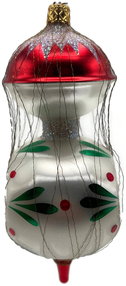 Inge-Glas Red Silver Wire Wrapped Double Reflector Finial Christmas Ornament7