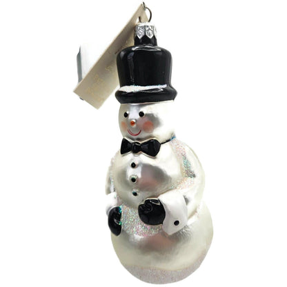 Patricia Breen Top Hat Snowman Matte White Snowflakes Christmas Ornament 97821