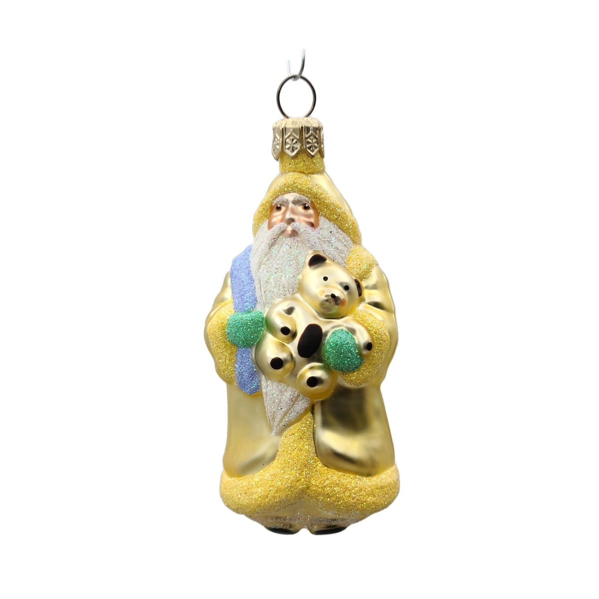 Patricia Breen Miniature Santa Claus and Teddy Yellow Christmas Ornament 99532