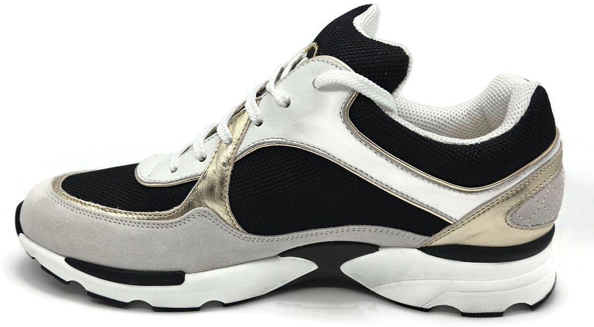 Chanel CC Low Yop Sneakers Size 40 Black White Gold Leather Tennis Shoes Rare10