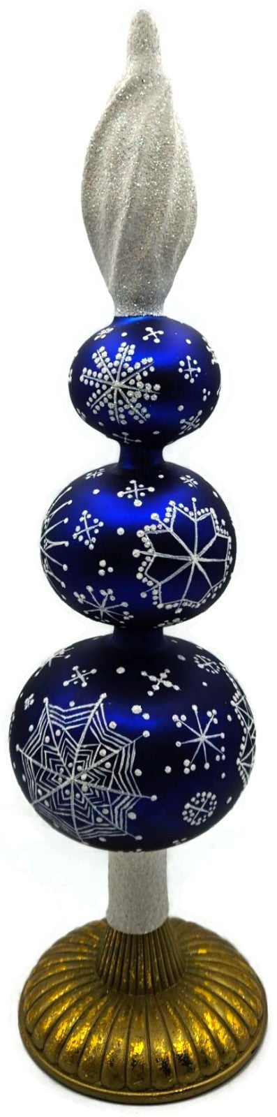 Patricia Breen Blizzard Finial 3 Ball Cobalt Blue Christmas Tree Topper 95827