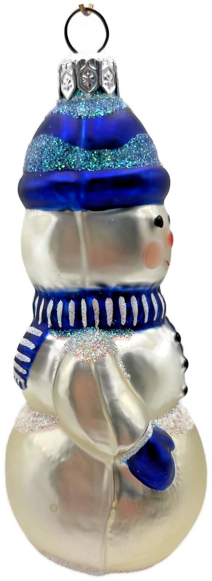 Patricia Breen 1995 Snowboy Blue Snowman Glass Christmas Ornament 95256